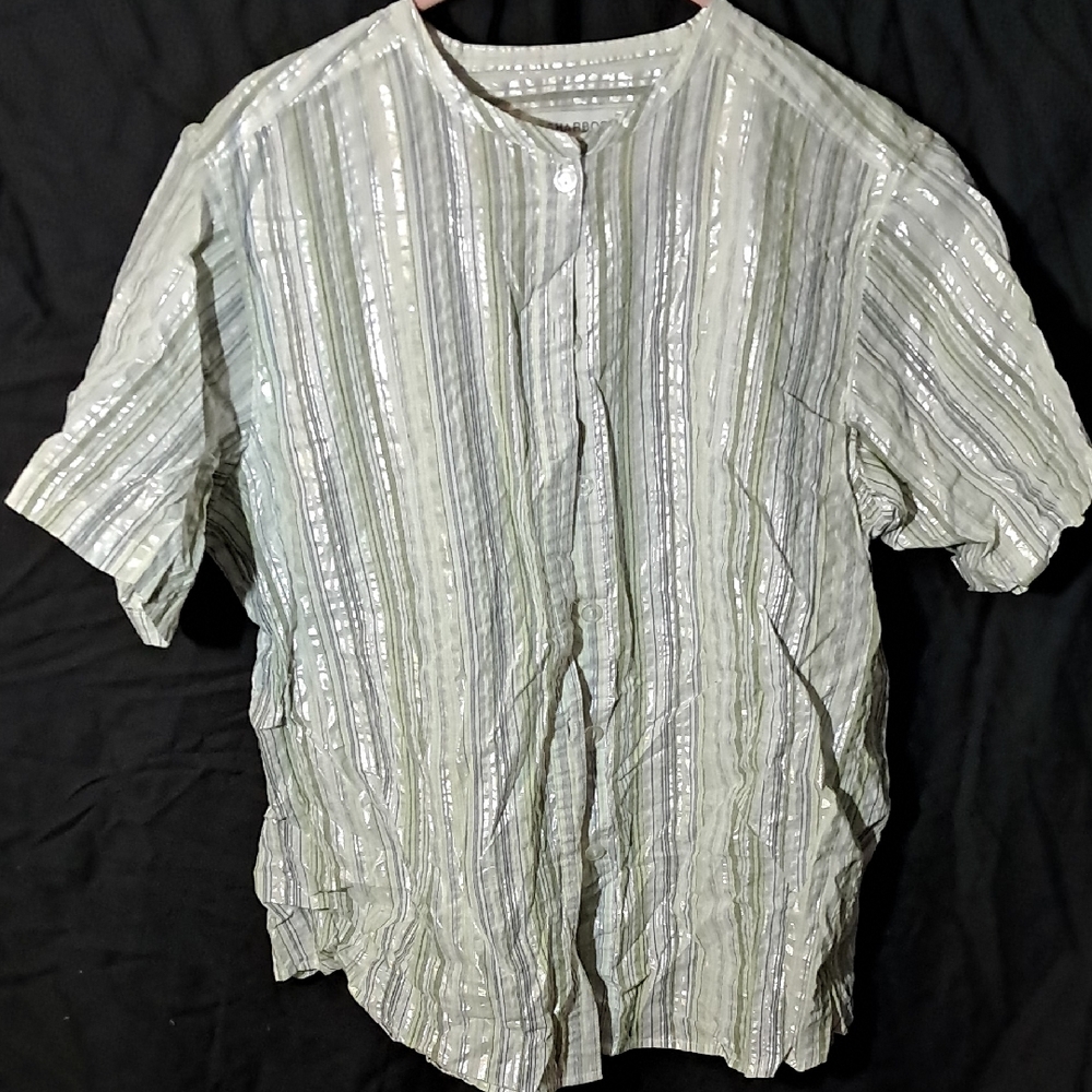 Sag Harbor Striped Shirt - Green and White